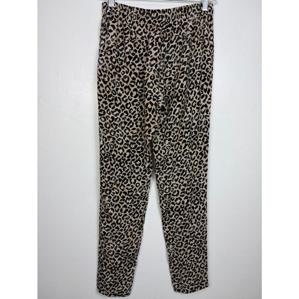 Rebecca Taylor Leopard Print Drawstring Lounge Pants Silk Trim Beige Black S - Picture 3 of 9
